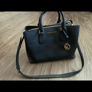 Black leather handbag